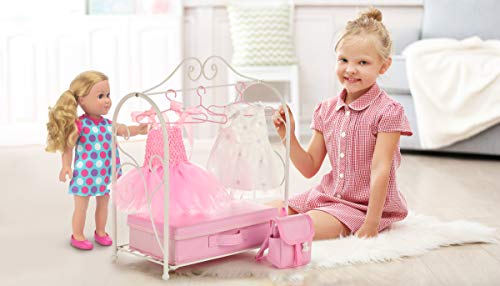 Badger Basket Metal Doll Armoire With Storage And Dresses For 18 Inch Dolls - White/Pink #TOP1