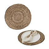 G.schmückt Platzset Boho Rund Geflochten, Tischset Platzmatte Esstisch Bastoptik Scandi Style, Dekorationsunterlage Tischdeko, Seegras 36cm 2Stk.