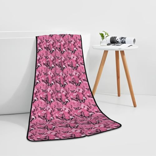 Serviette de bain velours corail papillon rose séchage rapide pour douche et spa