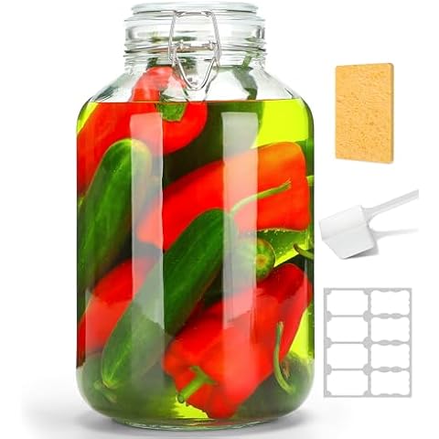 CARBLIN Large Glass Jar with Airtight Lid, 1 Gallon Wide Mouth Storage Jars with Hinged, 128oz Round Mason Jar for Canning, Fermenting, Preserving, Food Storage Containers for Flour, Pasta, Sugar Cover