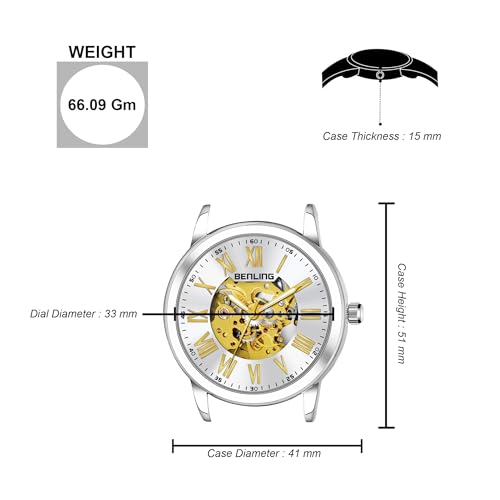 Image of Benling Skeleton Analog Automatic Watch for Men, Mechanical Movement, Leather Strap, Formal Casual Party Official Purpose