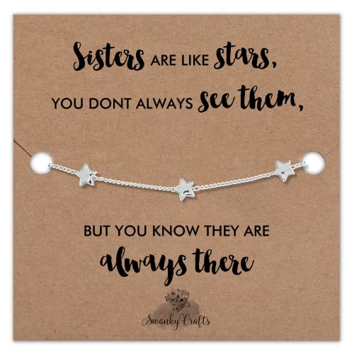 Swanky Crafts Sisters Gifts - Golden Star Sister Bracelet with Cute Card