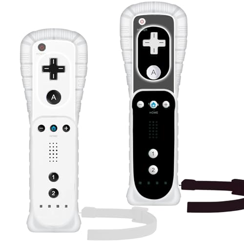Yosikr Wii Controller 2 Pack, Wii Remote Controller with Silicone Case and Wrist Strap Compatible for Wii/Wii U Console - Black and White