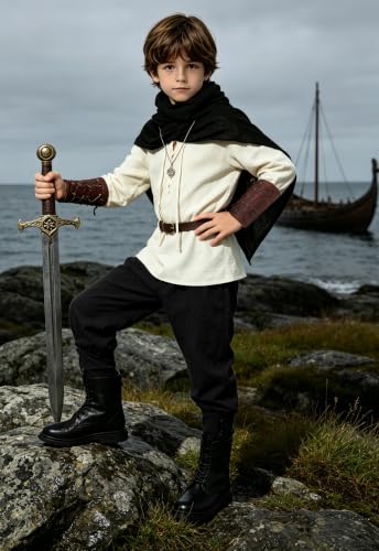 Image of 8 Pcs Medieval Costume for Boys Renaissance Viking Pirate Tunic Outfit for Kids