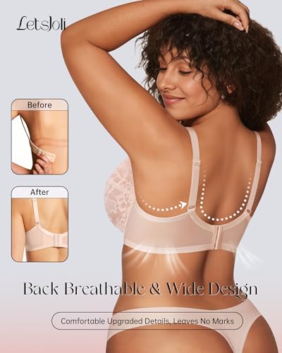 Image of LetsJoli Minimizer Bras for Women Full Coverage Lace Underwire Plus Size | Supportive Bras for Older Women, Unlined Cup, Cool Soft Comfort, Tshirt Everyday Bra, Sexy