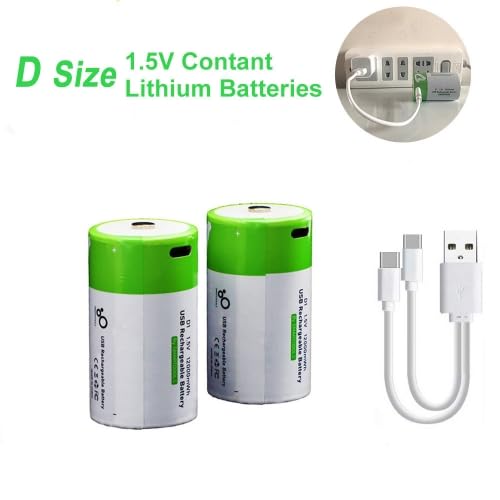 Image of KP Original Battery Rechargeable D Batteries 1.5V 12000Mwh USB Lithium Ion with USB Type C Charging Cable, Fast Charge, 1200 Cycles Constant Output, Over-Charge Protection (D-Cell Pack of 1)