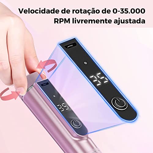 Broca de Unha Máquina Elétrica Sem Fio Display LED Para Unhas Acrílicas Manicure & Pedicure Conjunto