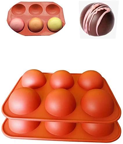 6 Holes Semi Sphere Silicone Mold, Baking for Making Hot Chocolate Bomb, Dome Mousse，Cake, Jelly (2pcs Brick red)