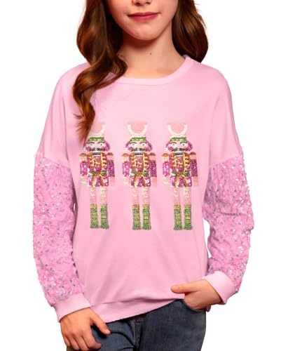 Image of BesserBay Girls Christmas Sequin Shirt Patchwork Long Sleeve Crop Tops 6-14 Years