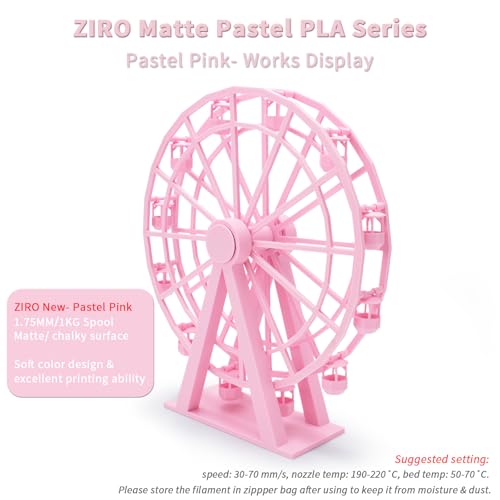 Image of ZIRO Matte Pastel Colors PLA Series, Tougher & Stronger, 1kg Pastel Pink | Fit for Most FDM 3D Printer, 1.75mm 1KG Spool, Dimensional Accuracy + /-0.03mm, Colorful PLA FilamenT