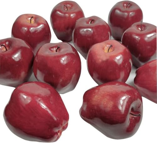 KPUETY 12Pcs Artificial Fruit Fake Simulation Fruit for Home Kitchen Party Photography Prop Wedding Decoration (12Pcs Dark Red Apples)