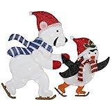 Northlight 41.25' Lighted Ice Skating Polar Bear and Penguin Outdoor Christmas Decoration