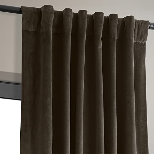 HPD Half Price Drapes Signature Blackout Velvet Curtains 96 Inch Long (1 Panel) 4-Pass Hotel Blackout Lined Window Curtains Thermal Blackout Curtains for Bedroom, Living Room, 50W x 96L, Java