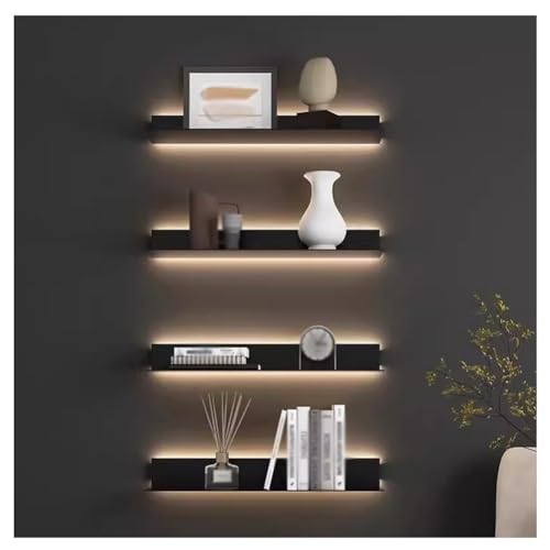 Étagère murale polyvalente lumineuse LED noire pour deco mur