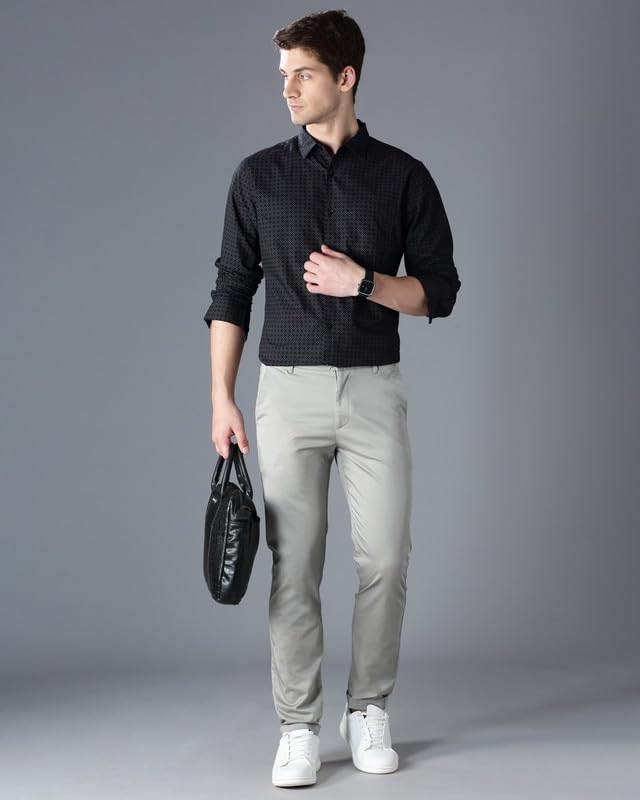 Image of British Club Men Geometric Print Slim Fit Shirt | Stylish Casual Shirt with Unique Patterns | Lightweight Shirt for Office and Outings | Tailored Slim Shirt for Work |