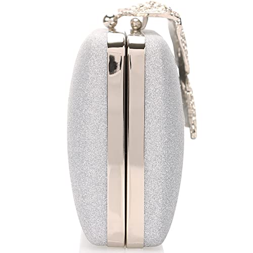 Dexmay Glitter Clutch Bag With Rhinestone Butterfly Clasp Women Evening Handbag Formal Party Purse Silver #TOP5