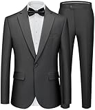 WEEN CHARM Mens Suit Slim Fit 2 Piece Wedding Tuxedo One Button Prom Party Solid Tuxedo Blazer Pants Set Grey