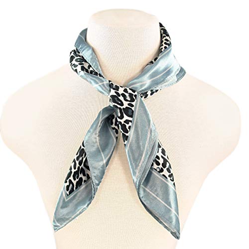 TrendsBlue Elegant Silk Feel Leopard Animal Print Square Scarf 24"2