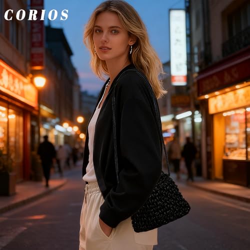 Bolso Tote tejido para mujer estilo bohemio negro miniatura 2