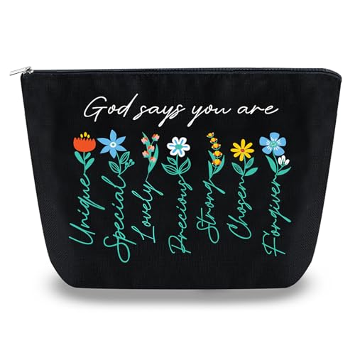 God Says You Are Christian Makeup Bag Inspirational Floral Pouch for Women