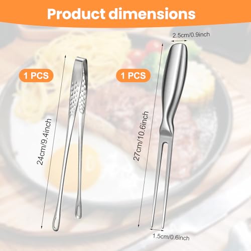 GZqiancang 2 Set Fleischgabel,Edelstahl Grillgabel,Spülmaschinenfestes Edelstahl Grillzange für Grill KüChe Truthahn Braten Abendessen (Silber)