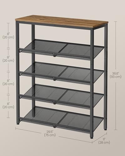 Image of VASAGLE Shoe Rack for Entryway, Freestanding, Adjustable, Industrial | 5-Tier Shoe Rack Organizer with Storage Shelves and Spacious Top, Honey Brown and Ink Black ULBS038K01