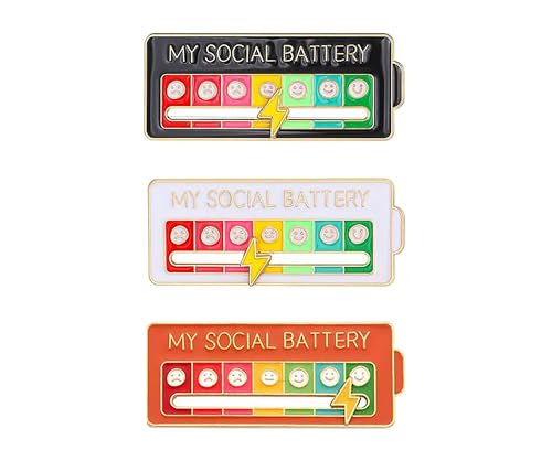 3PCS Social Battery Pin My Social Battery Slider Pin Cute Funny Interactive Brooch Pin Functional Mood Enamel Pins 7 Days a Week for Clothing Decoration Backpacks Bags Hats Gifts