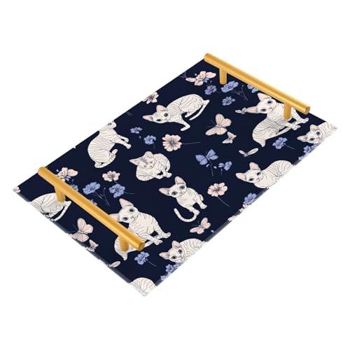Funny Devon Rex Cats Navy Blue Vanity Trays Sink Tray Bathroom Countertop Organizer for Bathroom Counter