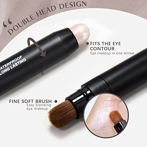 Newbang 2Pcs Eyeshadow Stick,Champagne White Shimmer Eye Shadow Pencil Brightener Inner Corner Eye Liner Crayon Highlighter Cream Metallic Waterproof Longlasting Lying Silkworm Makeup With Brush Set thumb #4