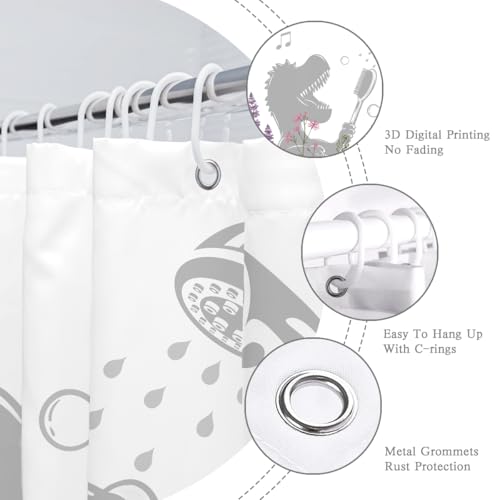 Image of Dinosaur Shower Curtain Funny Dino Sing Bathe Behind Wildflowers Trex Silhouette Shadow for Kids Bathroom Home Decor Waterproof Polyester Fabric 72Lx72W Inch with Hooks