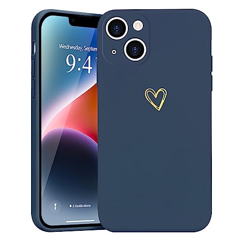 Image of Wirvyuer for iPhone 14 Case with Cute Heart Pattern Soft Shockproof Protective Silicone Phone Case for Women Girls, Navy Blue