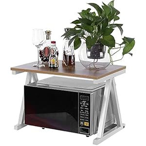 Rek voor magnetron, keukenrek met 2 niveaus, plank van ijzer, rek van ijzer, magnetron, houder, 57 x 38 x 38 cm (wit)