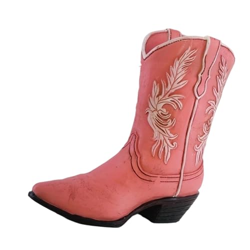 MotiveTech Harz Stiefel Vase Blumenvase, Cowgirl-Stiefel Vase für Blumen, Western-Harz Cowboystiefel Übertopf, Einzigartiger STIEFEL-Pflanzgefäß, Kunstharz Pflanzgefäß für Tisch Flippige Blume, Rosa