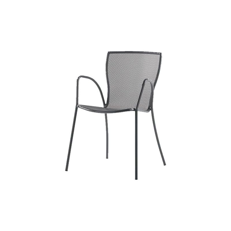 Fauteuils Syrene en acier anthracite : lot de 2 chaises de jardin empilables avec accoudoirs