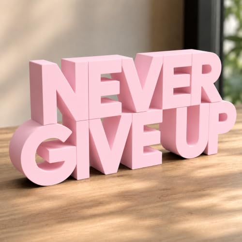 Image of Mad Masters Never Give Up Motivational Desk Decor - Aesthetic Table, Shelf & Wall Showpiece for Home Office, Business, Vastu Friendly Gifting, Blush Pink (20.3 x 9 x 2.5 cm)