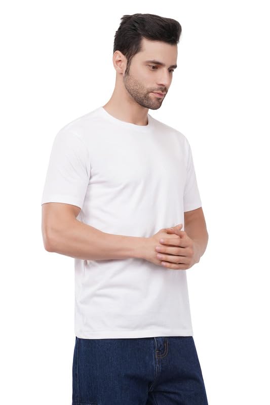 Image of tinies Cotton Tshirt Crew Neck Mens Plain Solid Regular Fit Half Sleeve Mens T-Shirt (Combo Set of 3) White Size XL