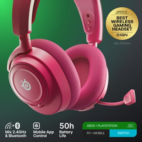 Image of SteelSeries Arctis Nova 7X Wireless Gen 2 Gaming Headset - Real-Time App Control, 50+ HR Play, Neodymium Drivers, Mix 2.4GHz /Bluetooth, Xbox, PC, PS5 /PS4, Switch 1 /2, Mobile - Magenta
