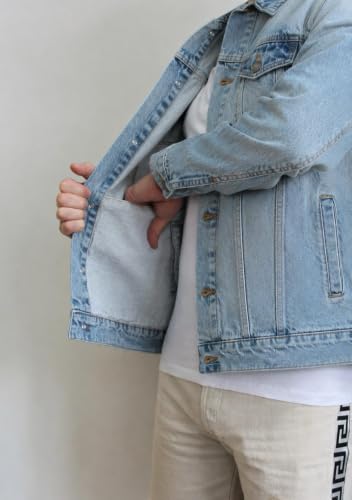 Image of JMOJO Jean Jacket Men - Button Down Trucker Style with Functional Pockets - Classic Mens Denim Jackets for Casual Outfits