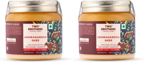 Image of TWO BROTHERS ORGANIC FARMS - Ashwagandha Ghee (250Ml) | A2 Gir Cow Desi Ghee | Cultured and Handmade A2 Ghee | Curd Curned Bilona Method (Pack of 2)