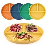 ALAHUGYEF Divided Dinner Plates Set of 4, 8.6 Inch Portion Control Divided Plates, Diet Plate, Unbreakable Reusable Deep Picnic Plate Dishes for Adults Food Dessert, Microwave Safe
