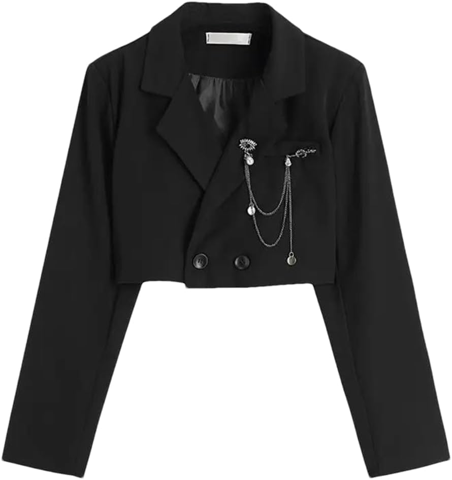 Women's Metal Chain Short Harajuku Streetwear Patchwork Suit Office Commuting Short Jacket