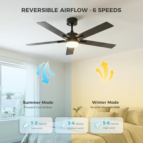 Image of Obabala Ceiling Fan with Light 60 Inch, DC Motor Ceiling Fan with Remote and APP Control, Dimmable LED Color Changing, Reversible Quiet Fan for Bedroom Living Room Indoor Outdoor, Modern