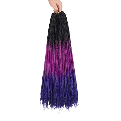 Goddess Box Braids Hair - 24 Inch Synthetic Crochet Braids, Prelooped 8 Packs, 1B/Purple/Blue Color, 3x Box Braided, for Black Women Extensions