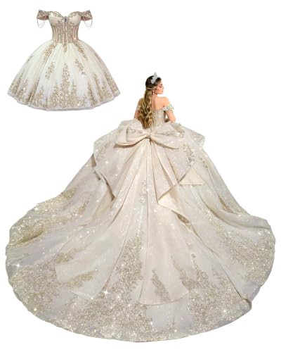 Youjiayi Princess Light Champagne Quince Dress with Removable Skirt Size 12