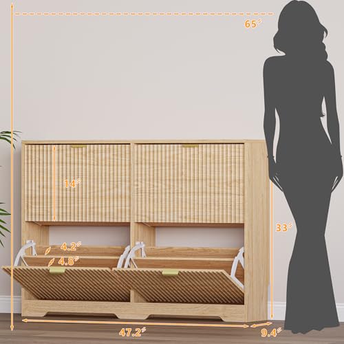 Image of BORNOON Large Shoe Cabinet for Entryway, Shoe Rack Cabinet with 4 Flip Drawer and Adjustable Shelves for Small Apartment, Foyer
