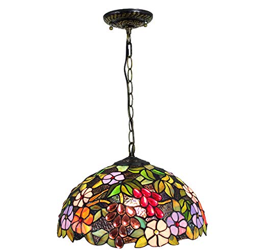 Lustre Tiffany en verre teinté fleur de raisin 40cm pour restaurant