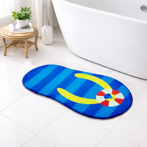 Image of Luxe Home 3D Bath Mat Slipper Shaped Super Soft, Anti Slip Skid, Washable, Quick Dry Floor Mat for Bathroom, Bedroom, Living Room (Blue, 44x88 cm)