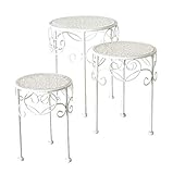 Hoher Beistelltisch im Landhaus-Stil aus Eisen. Mit schönen Verzierungen am Rand und auf der Tischplatte.