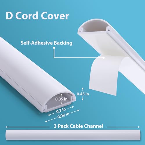 Image of ZhiYo 42.5in Cord Covers for 1-2 Wires on Wall, 1 inch W x 0.4 inch H, White (Pack of 2)