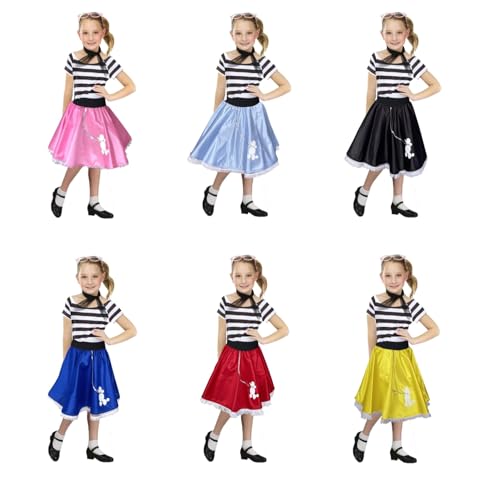 Falda de Rock and Roll - Disfraces para Niñas - Falda para Bailables (Rosa Pastel, Talla 12 Años)